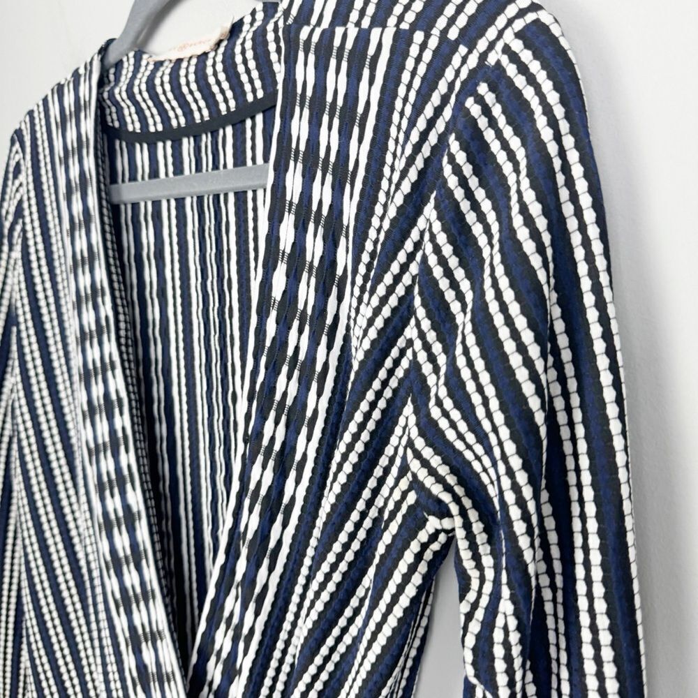 TORY BURCH | Jacquard Striped Navy Blue Long Sleeve Wrap Dress Women’s Size M - Picture 5 of 14